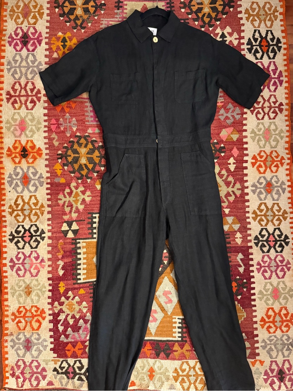 MATE the Label Black Short-Sleeve Linen Jumpsuit